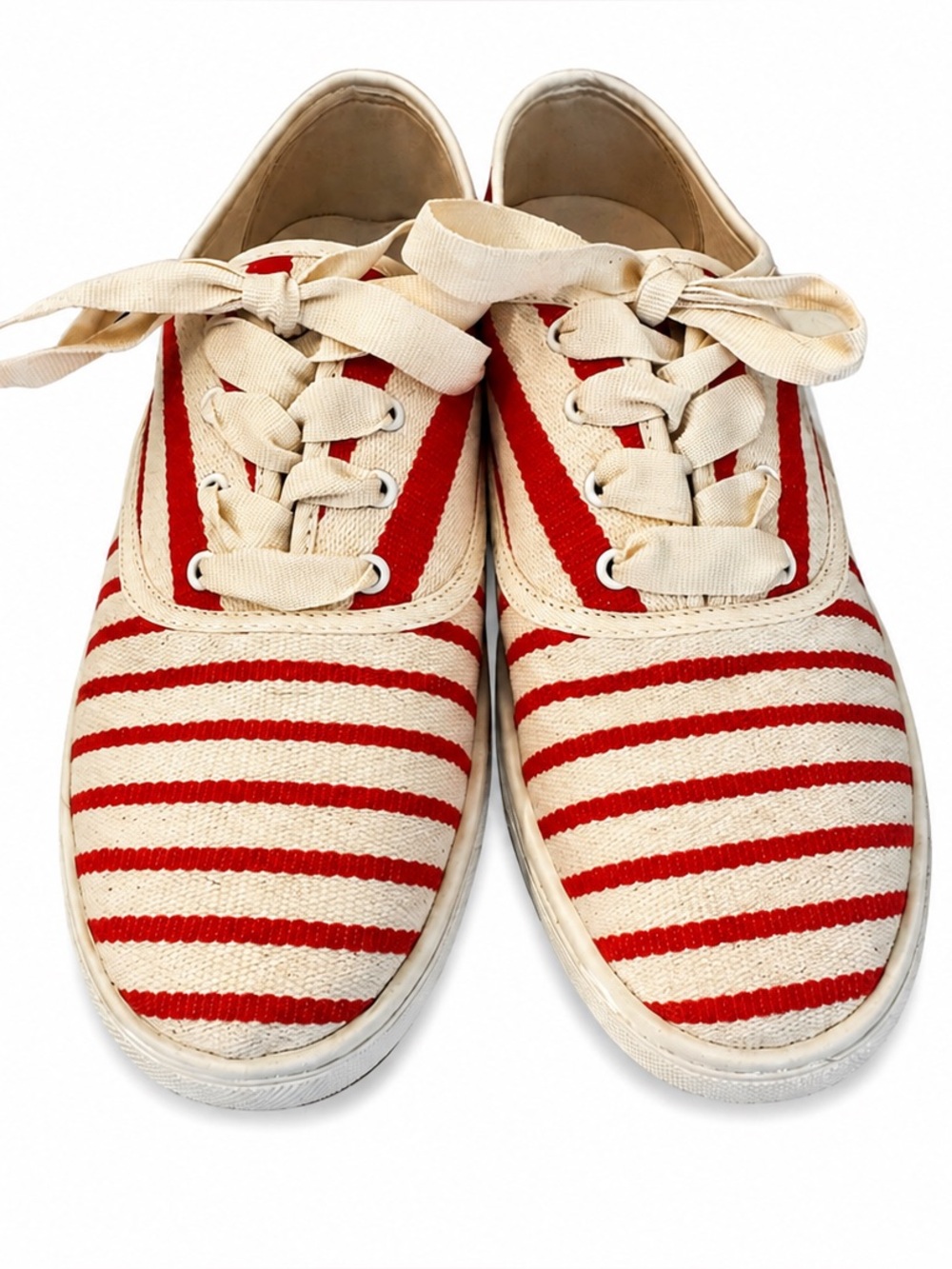 Soludos Poppy Red and Cream Striped Canvas Sneakers New in Box